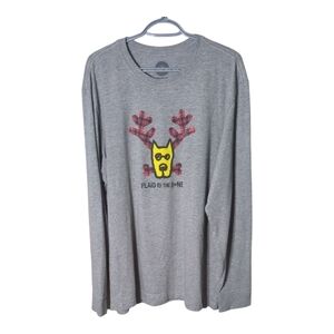 Life is Good Long Sleeve Gray Tee "Plaid to the Bone" Holiday Rocket Crusher XL